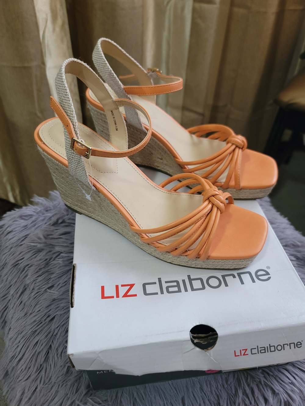 Liz Claiborne Coral Strappy Espadrille Wedges with Ankle Strap